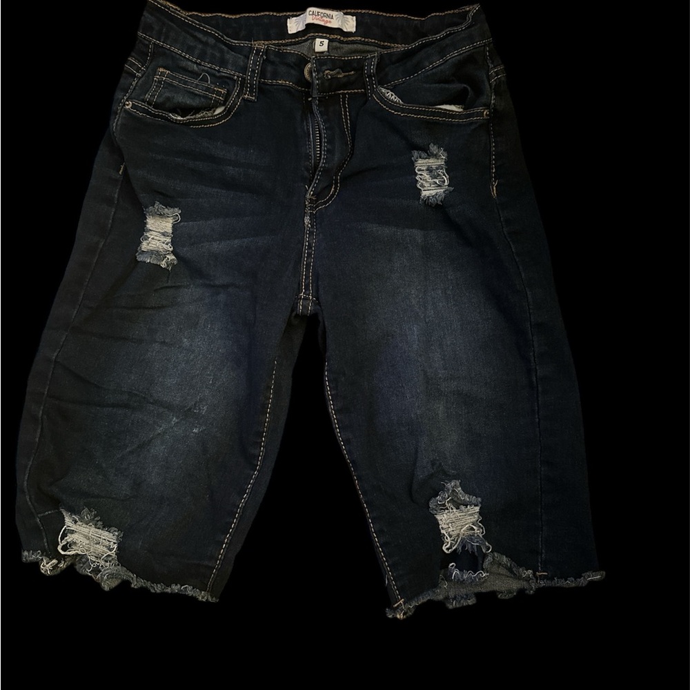 SHEIN Distressed Jean Shorts - Dark Blue